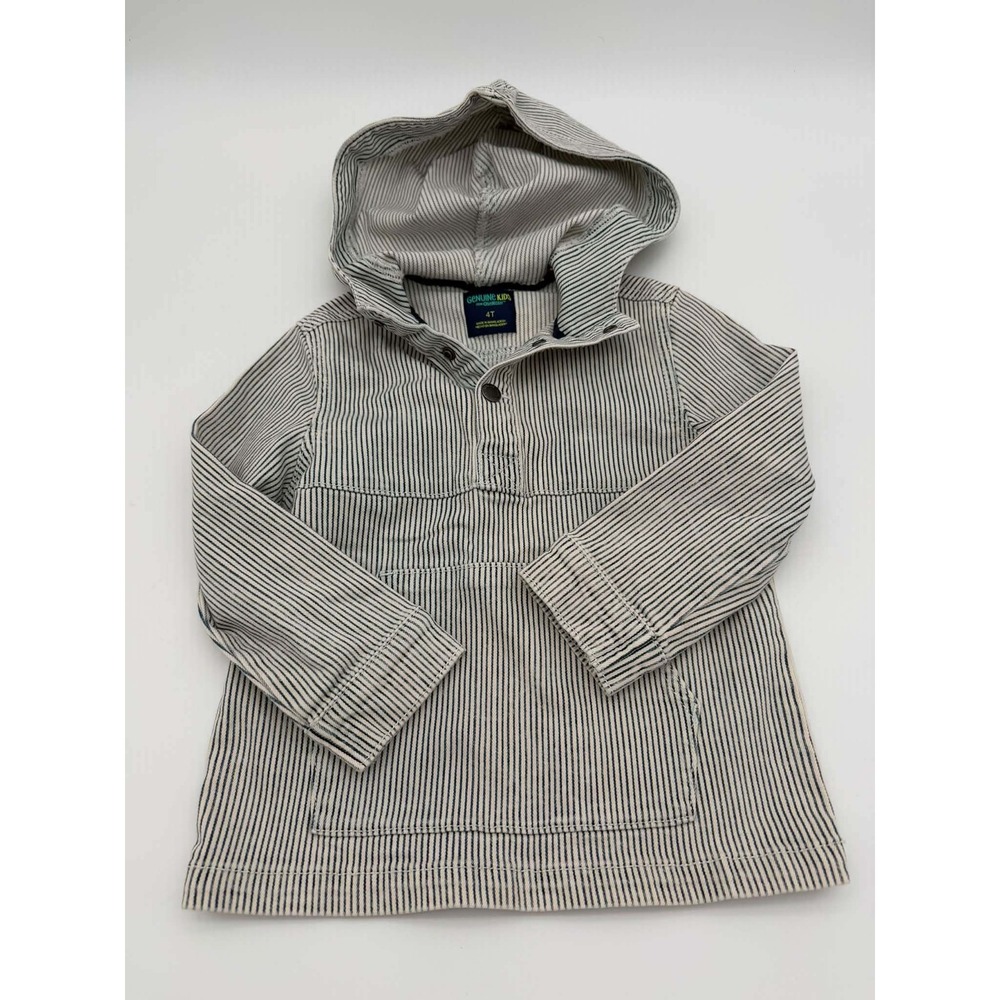 Genuine Kids 4T Blue White Striped Hooded Pullover Shirt Hickory Railroad Denim